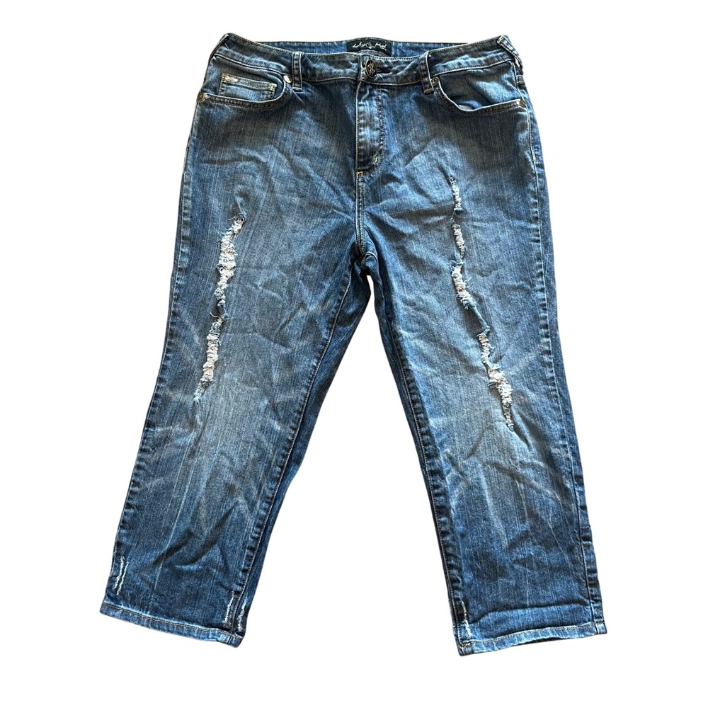 Baby Phat Distressed Cropped Jeans Womens 16 Medium Wash Embroidered Studded Y2K